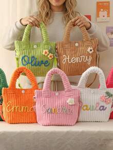 Customizable Name Solid Color Crossbody Bag, Soft Corduroy Kids Wallet With Strap, Small Corduroy Wallet With Strap, Customizable Name Tote Bag, Easter Gift, Birthday Gift - Multicolor - View 2