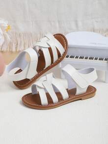 Weiße Spiral Design PU Leder Flache Sandalen für Kleinkinder, Kleine & Große Kinder, Retro Minimalistischer Einfarbiger Verschluss Mädchen Schuhe, Rutschfeste Gummi Laufsohle, Geeignet für Jungen & Mädchen im Alter von 3-16 Jahren, Frühling/Sommer 2026 Neuerscheinung - Weiss - Übersicht 7