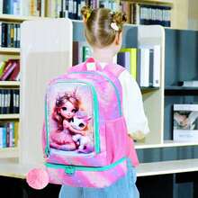 2-In-1 Girls' Backpack, 17" Elementary School Backpack & Lunch Box - Cute Cat Print, Pink - Backpack - View 8