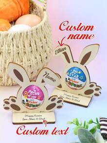 Customized Easter Bunny Decor With Name, Personalized Desktop Ornament, Easter Basket Filler, Customizable Room Decor, Customizable Holiday Gift, Bunny Standee, Colorful Bunny Tail, Fashionable Holiday Decoration For Home And Couples - Style B - View 1