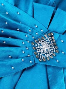 Vestido de sirena azul elegante talla grande para mujer con volantes y decoración de cintura con rhinestones, adecuado para fiesta de cóctel, invitada de boda, primavera - Azul - Ver 7