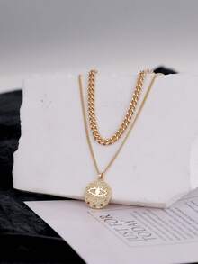 2pcs Copper Devil's Eye Pendant Necklace With Colorful Cubic Zirconia Stones, Double Layer Wear For Men - Yellow Gold - View 6