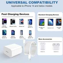 Cargador rápido portátil mini de 20W + Cable de datos de alta velocidad USB-C a IOS de 3.3ft/100cm, compatible con iPhone 14 Pro Max/14 Pro/14/13 Pro Max/13 Pro/13/12/11/XS/X/XS Max/Serie iPad - Blanco - Ver 8