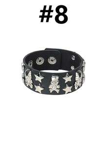 Punk Style Rivet PU Leather Bracelet, 80s Gothic Punk Rivet Faux Leather Cuff Bracelet, Suitable For Men And Women, Party Gift - Fashion Black - View 15