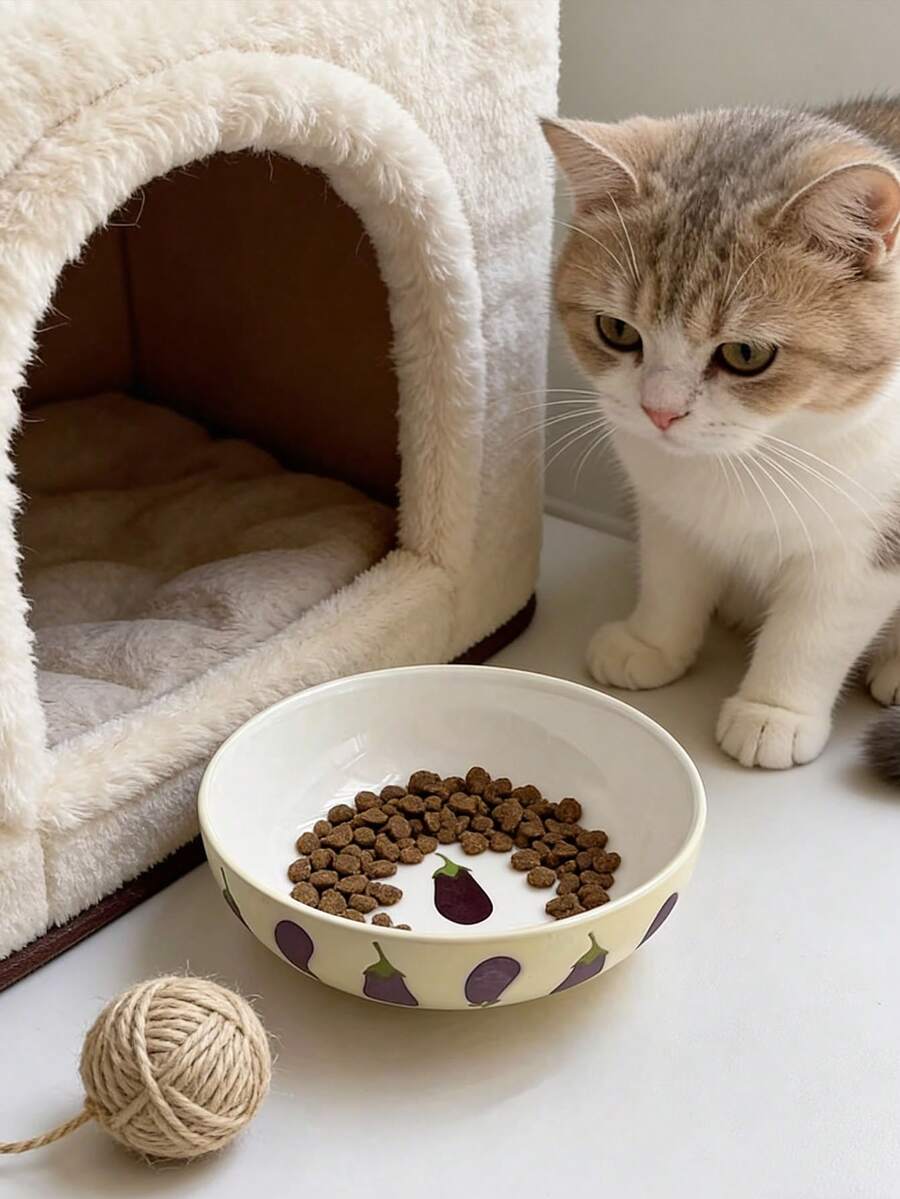 1pc Heavy-Duty Ceramic Cat Bowl - Non-Slip Pet Food Bowl, Easy To Clean, Suitable For Small Breed Dogs, Leak-Proof And Durable Cat Bowl - None - View 1