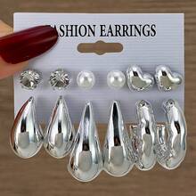 VKME 12件套金属材质爱心仿珍珠C型小清新卡片耳环套装 女士休闲装 - XH92825179 - 查看 8