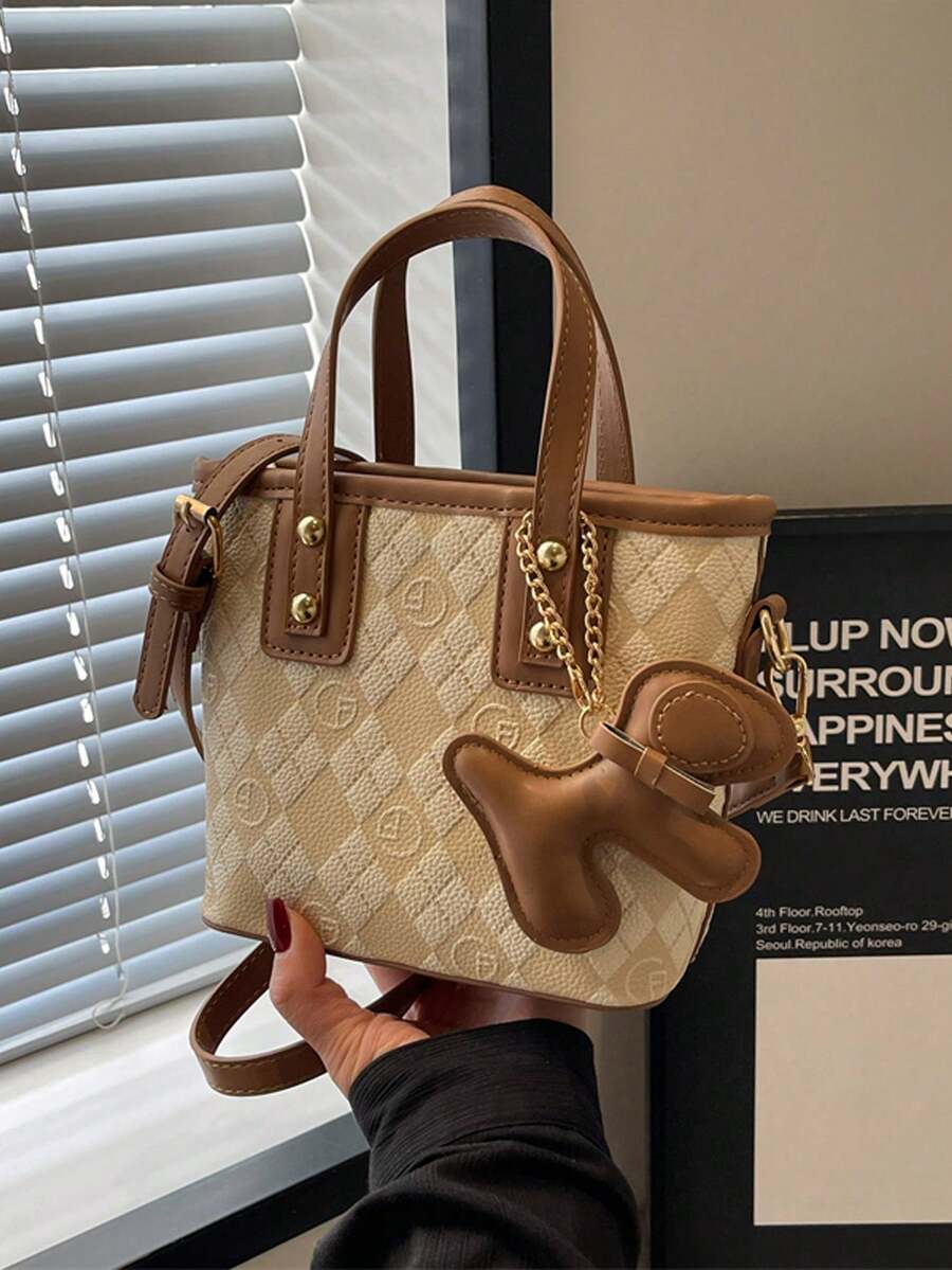 Faux Leather Solid Color Mini Bucket Bag, Versatile Casual Handbag & Shoulder Bag