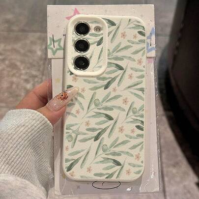 1个TPU材质清新橄榄枝花卉图案时尚手机壳，兼容三星A05s、A12、A13、A14、A14 4G、A15、A21s、A23、A25、A32、A32 5G、A34、A35、A50s、A51、A52、A53、A54、A55、A71、A72、A73、S10、S20 FE、S20 Ultra、S21 Ultra、S22、S22 Plus、S23、S24、红米10C、12C、Note 10、11、12、13、Pro Plus、Note 8、9 Pro，全方位保护软壳手机壳