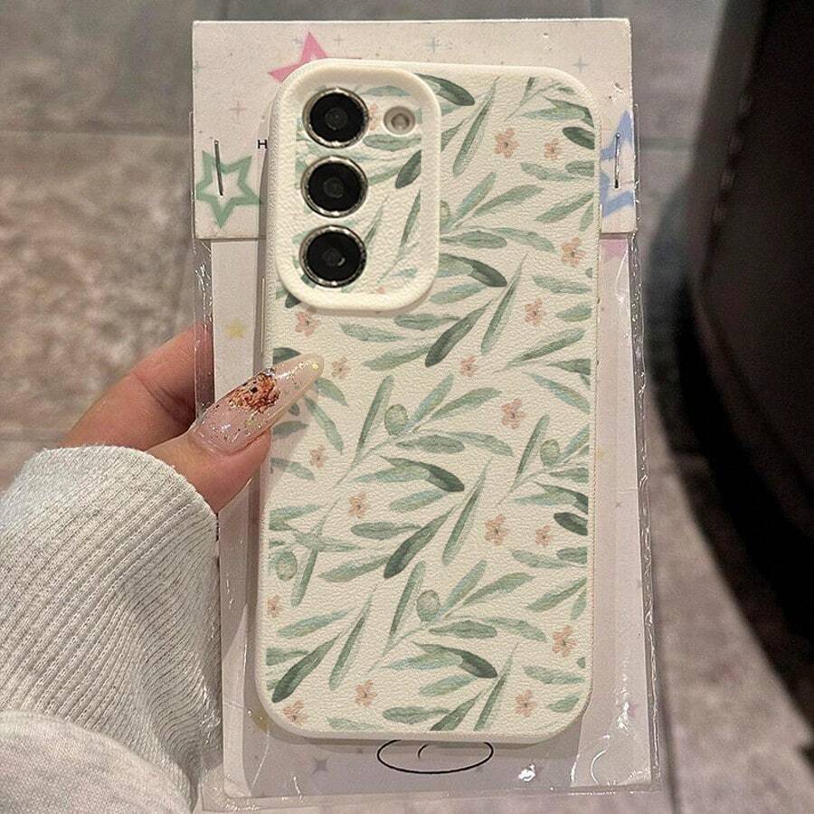 1个TPU材质清新橄榄枝花卉图案时尚手机壳，兼容三星A05s、A12、A13、A14、A14 4G、A15、A21s、A23、A25、A32、A32 5G、A34、A35、A50s、A51、A52、A53、A54、A55、A71、A72、A73、S10、S20 FE、S20 Ultra、S21 Ultra、S22、S22 Plus、S23、S24、红米10C、12C、Note 10、11、12、13、Pro Plus、Note 8、9 Pro，全方位保护软壳手机壳 - 白色 - 查看 1