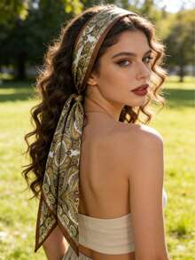 1件时尚百搭女士配饰，格子印花缎面长围巾/头巾 - 彩色 - 查看 7