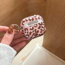 Retro Chic Semi-Transparent Pink Brown Leopard Print Hanging Ring Earphone Case Compatible With AirPods Pro 2, Cute Apple 4 Minimalist 3 New 1/2 Generation Earphone Case For Girls - Multicolor - View 2