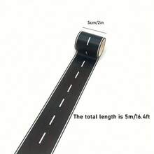 16ft X 2in Race Track Floor Tape - Reusable Road Way Stickers For Kids Playroom, Glossy Black Self-Adhesive Decals For Racing Car Theme Birthday Party Decor & DIY Toy Car Track - Sets - View 2