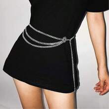 Chaîne de taille en métal ajouré pour femmes, ceinture polyvalente à porter avec des costumes, pulls, robes, accessoire de chaîne de taille décorative, couleur unie en ton doré bohème en aluminium, convient pour toutes les saisons - Chaîne de pantalon multicouche 1 - Voir 2