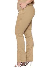 Women's Straight Leg Trousers In Satin Twill, Tailored Style, Malloy Style - Khaki - View 3