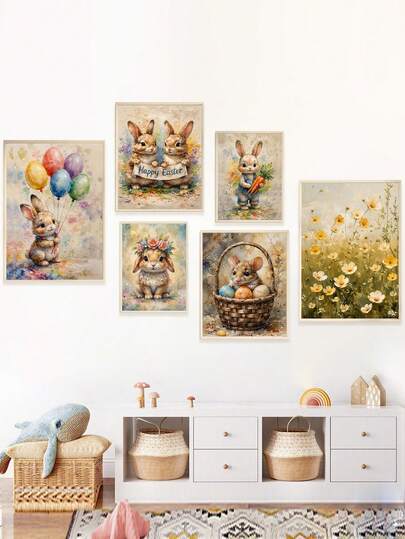 1pc Canvas Wall Art - Baby Goods – Watercolor Style Children's Room Wall Painting_ Adorable Easter Bunny Design _ Spring Rabbit Decor _ Nursery Artwork _ Kids Room Easter Decor - _ Framed Nursery Wall Art Perfect For Playroom Decor Nursery Decor, Childcare Room Decor, Preschool Decor, Boy's Room Decor Girl's Bedroom Decor Kids' Room Decor Easter Wall Art, Baby Room Spring Decor, Easter Kids' Room Poster, Spring Decor Poster