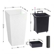 Juego de 2 maceteros altos de ratán de 57 cm. Macetas grandes para interior y exterior con drenaje, monitor de nivel de agua, forros y ruedas. Ideales para patio, porche, jardín y oficina en casa. Color blanco. - B - Ver 2