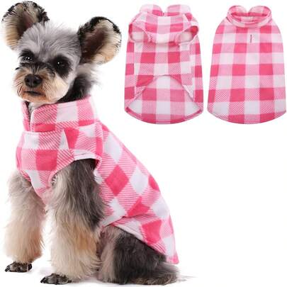 1pc Dog Fleece Vest, Warm Plaid Dog Sweater With Leash Hole, Soft Pajamas, Small/Medium Dog Jacket For Winter, Comfortable Outerwear For Small/Medium/Large Dogs In Cold Weather, Fashionable For Winter/Spring/Autumn