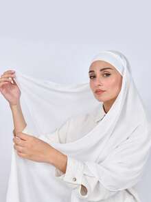 1条女士雪纺围巾，两端系带，经典纯色披肩，透气亲肤雪纺面料，柔软舒适，适合日常穿着、搭配长袍以及节日场合。 - 白色 - 查看 6