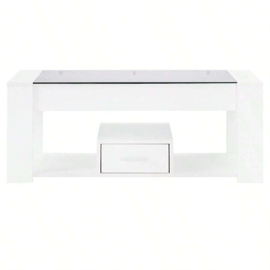 (=WF316882WAA) Living Room Coffee Table With Glass Top, Compartments And Storage Space, White, 100 X 50 X 40 Cm - White - View 1