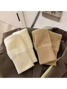 1-2 Pairs Luxury Warm & Versatile Style Solid Color Women's Fingerless Gloves Soft Glutinous Mink Fleece & Woolen Plush Knitted Fabric Touchscreen Compatible Half-Finger Wrist Protection Design Thickened Cold Resistance & Heat Retention/Skin-Friendly Breathable/Flexible Operation No Restriction Office & Study/Daily Outings Summer - Fingerless Gloves - View 8