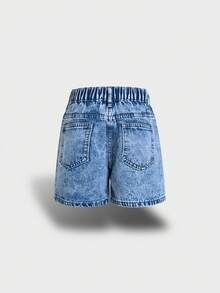 Quần short denim ống rộng phong cách đường phố cá tính dành cho bé gái, đính đá lấp lánh thời trang, giặt tẩy axit, dáng rộng thoải mái với cạp chun co giãn. - Rửa nhẹ - Xem 4