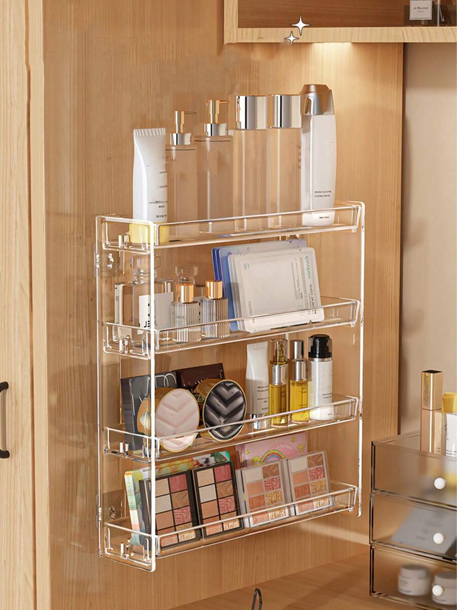 One No-Drill Floating Shelf, A Bathroom Cosmetics Display Rack, Suitable For Storing Medicines, Essential Oils, Small Figurines, Toys, Glasses, Nail Polish, Etc., Saving Space And Perfect For Back-To-School Supplies.,Room Decor