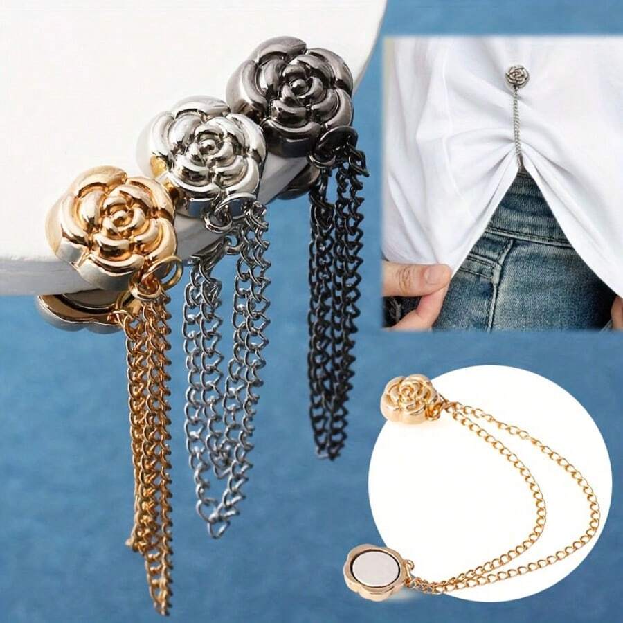 1/3pcs Clover Magnetic Button T-Shirt, Adjustable Shortened Length, Magnetic Waist Buckle, Slim Fit