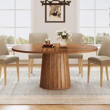 Tribesigns Oval Dining Table For 6 People, 55.11 Inch Farmhouse Wood Dining Table, Rustic Kitchen Table With Wooden Tabletop And Cylindrical Base For Dining Room (Brown) - 棕色 - 查看 10