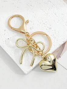 优雅蝴蝶结心形钥匙扣 - 镀金/镀银钱包挂饰，时尚金属钥匙圈，女士女孩适用 - 彩色 - 查看 9