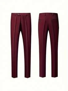 Men's Stylish And Elegant 3-Piece Suit, Jacket + Vest + Pants, Business Dress, Suitable For Weddings, Parties And Formal Occasions - Màu Đỏ Sâu - Xem 10