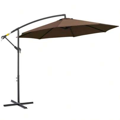 Crank-Operated Cantilever Parasol, Ø3 X 2.5 M, Steel Frame And Coffee-Colored Polyester Canvas, Ideal For Garden And Terrace.