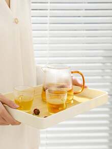 1pc Faux Wood Grain Thick Tea Tray, Rectangular Coffee Table Teacup Platter For Living Room Kitchen Snacks - Multicolor - View 4