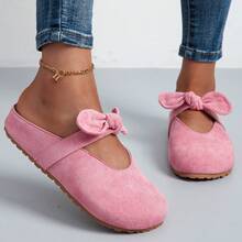 New Women's Sweet Style Bowknot Enclosed Toe Flat Slides - Soft Sole, Comfortable, Versatile For Daily Commute & Casual Wear, Everyday Outdoor Casual Shoes - 粉色 - 查看 3