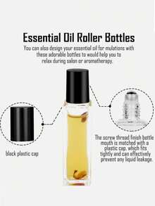 1/4pcs 10ml Square Glass Roll-On Bottle, Transparent Glass Body With Black PP Cap, Minimalist & Elegant Design, Bottle Diameter 18mm, Height 66mm Without Cap, 77mm With Cap, Includes Steel Ball Roll-On Head - Black/Steel Ball - View 3