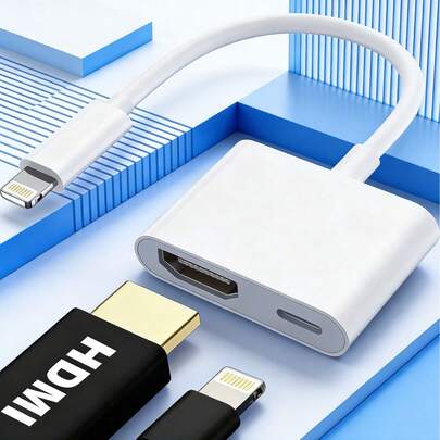 Lightning 转数字 AV 适配器，支持 1080P 高清视频同步屏幕连接，带充电端口，Type-C 转适配器，兼容 17/16/15/14/13/12/11/X/8/7、高清电视/投影仪/显示器