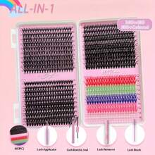 800pcs Colorful Reusable Lashes Kit - D Curl, Mixed Length, Natural Volume Styles With Bond & Seal, Tweezer, Remover, Lash Brush, Beginner Friendly, Makeup Tools - Multicolor - View 3