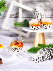 100pcs Black & White Cow Print Baking Cups, Mini Dessert Paper Cups Oil-Proof Baking Liners For Birthday Theme Party, Farm Animal Party, And Holiday Baking Supplies - Multicolor - View 4