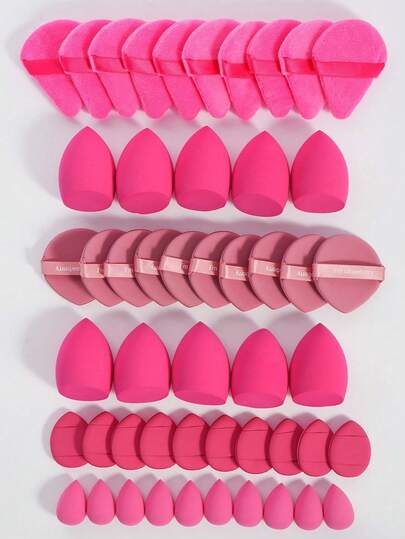 Set de 5/10/20/30/40/50/60/80/100 piezas de herramientas de maquillaje que incluye: 10 esponjas de maquillaje para maquillaje líquido + 10 esponjas de maquillaje mini para maquillaje líquido + 10 borlas triangulares para polvos sueltos y fijación de maquillaje + 10 borlas de cojín de aire para maquillaje facial + 10 mini borlas de cojín de aire para maquillaje de corrector facial