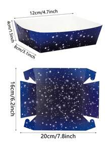 10个/30个/50个装蓝色星系主题派对纸质食物托盘，星系太空纸质食物船，适用于盛放零食、糖果、爆米花、热狗，适合宇航员主题生日派对、婴儿派对装饰 - 彩色 - 查看 2