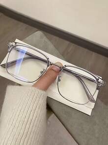 Kính gọng nửa vuông unisex - Gọng kim loại cá nhân hóa, tròng kính trong suốt, phù hợp để đeo hàng ngày, phong cách đường phố và chụp ảnh du lịch (Bao gồm hộp đựng kính và khăn lau kính) - Nhiều màu - Xem 10