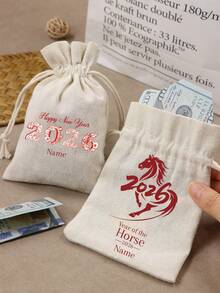 LICVIC Custom Drawstring Gift Bag With Festive Design And Name, Personalized Keepsake Pouch, Celebrations And Surprises, Customized Money And Note Holder For New Year Moments, Happy Bride, Customizable Small Bag Ideal As Thoughtful Present, Family, Friends - Multicolor - View 6