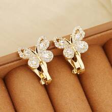 一对蝴蝶形镶钻耳环，金色闪亮魅力首饰 - 蝴蝶型耳夾 - 查看 7