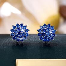 1 Đôi bông tai đinh tán hình bông tuyết tối giản, đa năng, đính đá Cubic Zirconia. - Bạc - Xem 12