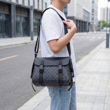 New Plaid Multi-Pocket One Shoulder Messenger Bag, Large Capacity Storage, Adjustable Strap, Men's Backpack - Black - View 13