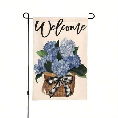 [Hydrangea Welcome Garden Flag] Durable Polyester Hydrangea Welcome Garden Flag - Double-Sided, Perfect For Spring & Summer Outdoor Decor, 12x18 Inch - Pole Not Included