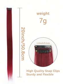 5pcs Colorful Clip-In Hair Extensions, 20-Inch Straight Synthetic Hair Clips For Party Costume, Christmas Or New Year Gift For Girls (Wine Red) - Burgundy - View 6