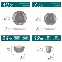 16pcs Stoneware Grey Dinnerware Set With Dinner Plate/ Dessert Plate/ Cereal Bowl/ Mug, Service For 4 - Gray - View 4