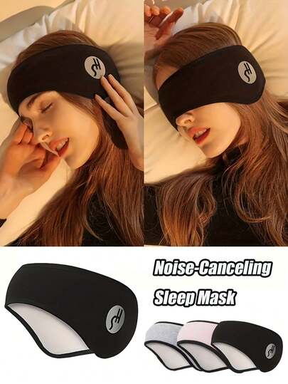 Adjustable Soft Polyester Fabric Noise Cancelling Sleep Mask With Ear Muffs, Suitable For Travel And Home Use, Comfortable Year-Round, Solid Black