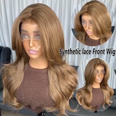 Kanekalon Futura Hair Brown 13x4 Synthetic Lace Front Wigs For Women 20 Inch Long Wave Glueless Kanekalon Hair Resistant Synthetic Hair Wigs Free Part 150% Density For Women Daily Party Vacation Holiday Beginner Use Natural Looking Wigs Ready To Wear HD Glueless Lace Synthetic Wigs Heat Resistant Fiber Hair Wigs For Fashion Women Daily Party Festival Beginner Use