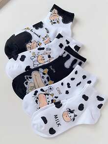 5 Pairs Of Japanese-Style Women's Socks, New Spring And Summer Low-Cut Socks, Cute Cartoon Cow, INS Style, Fashionable Student Creative Short Socks - Multicolor - View 2